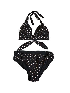 Black Polka Dot Halter Bikini Set - Peach Dots